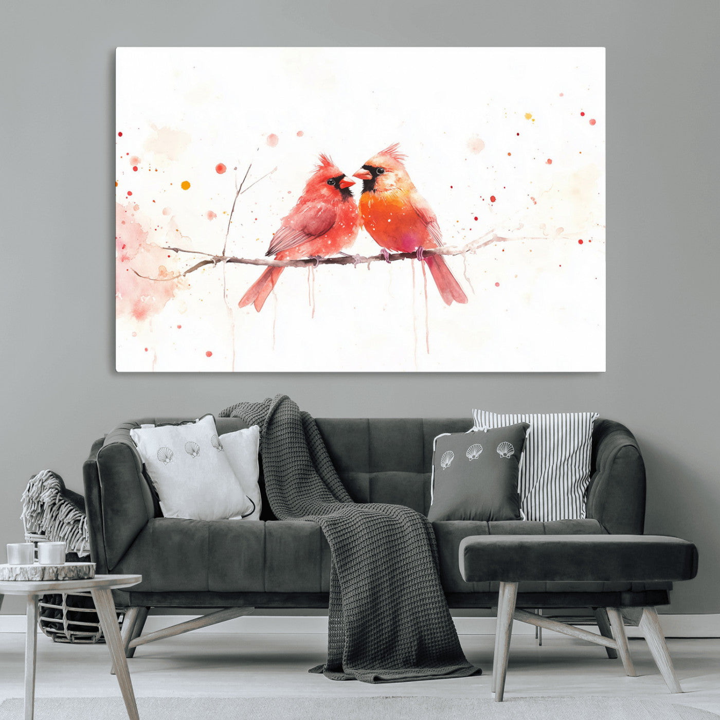 MGV-CV-36X24 - Cardinal Bird Canvas Wall Art - Male and Female Cardinal Print - Nature-Inspired Bird Wall Decor for