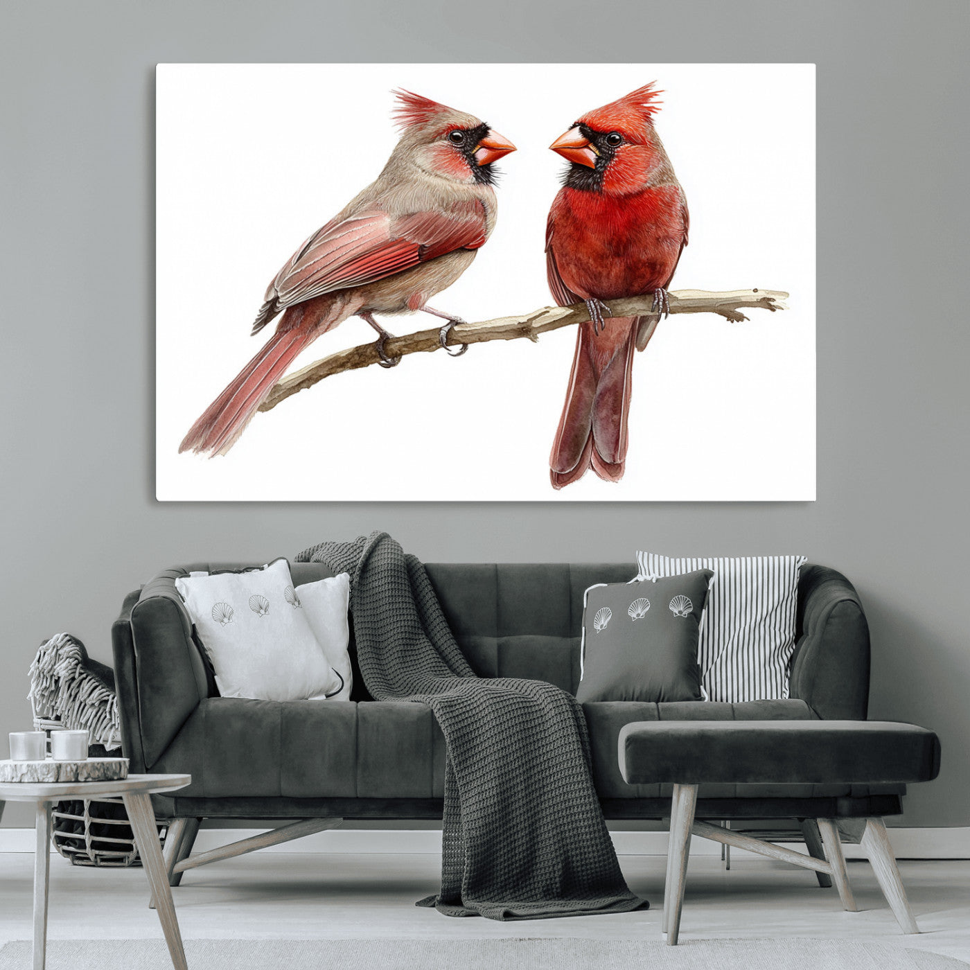 MGV-CV-36X24 - Cardinal Bird Canvas Wall Art - Male and Female Cardinal Print - Abstract Bird Wall Decor for Home -