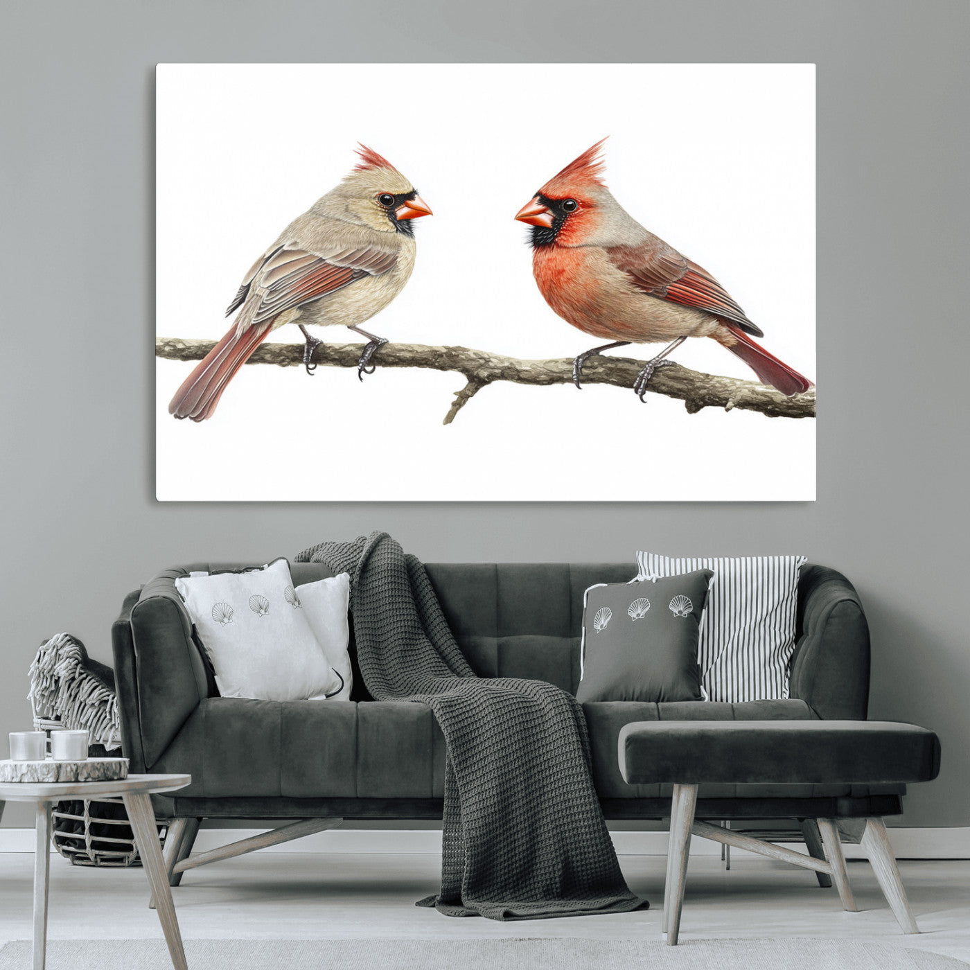 MGV-CV-36X24 - Cardinal Canvas Wall Art - Male and Female Cardinal Print - Nature-Inspired Bird Wall Decor for Home