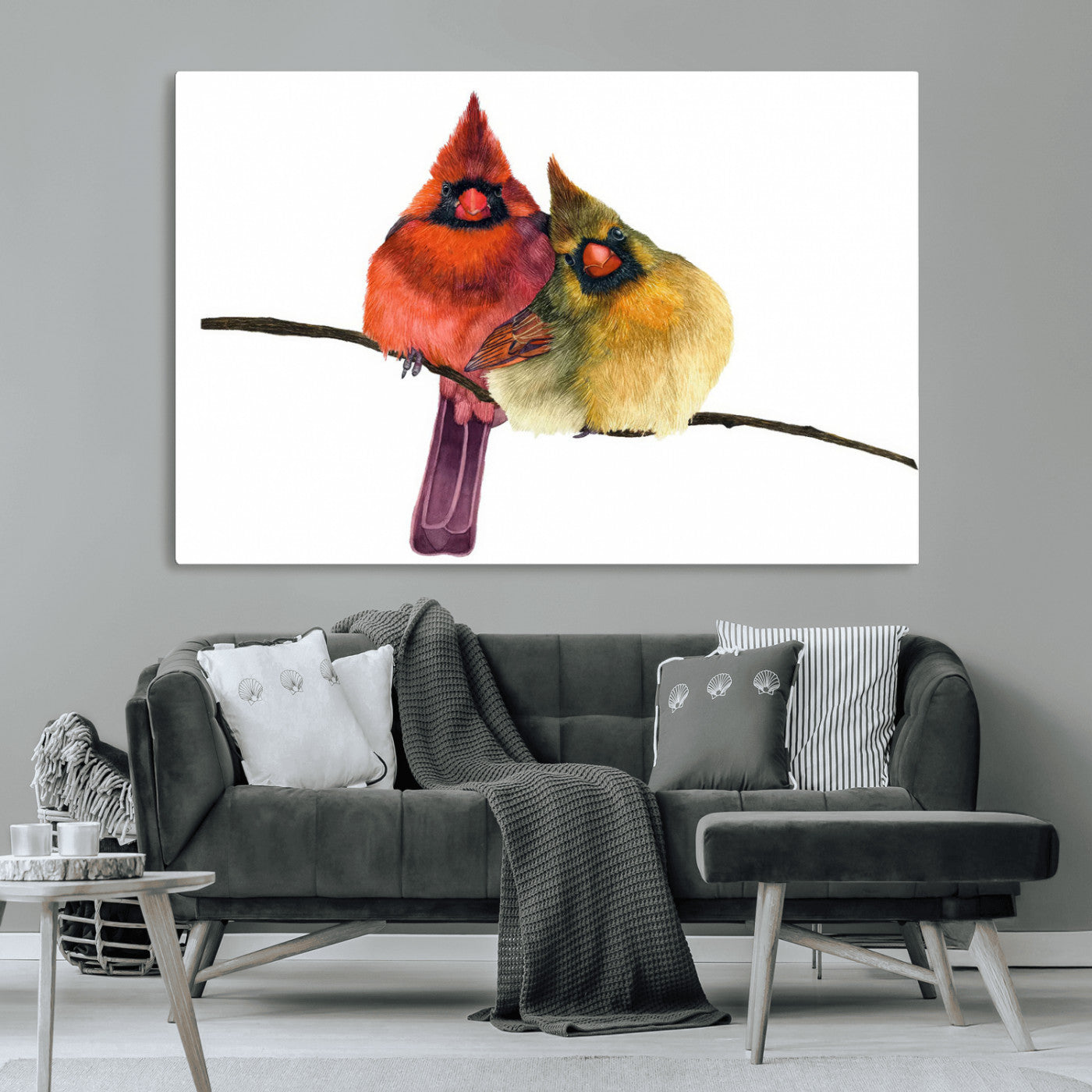 MGV-CV-36X24 - Cardinal Bird Canvas Wall Art - Male and Female Cardinal Print - Nature-Inspired Bird Wall Decor for