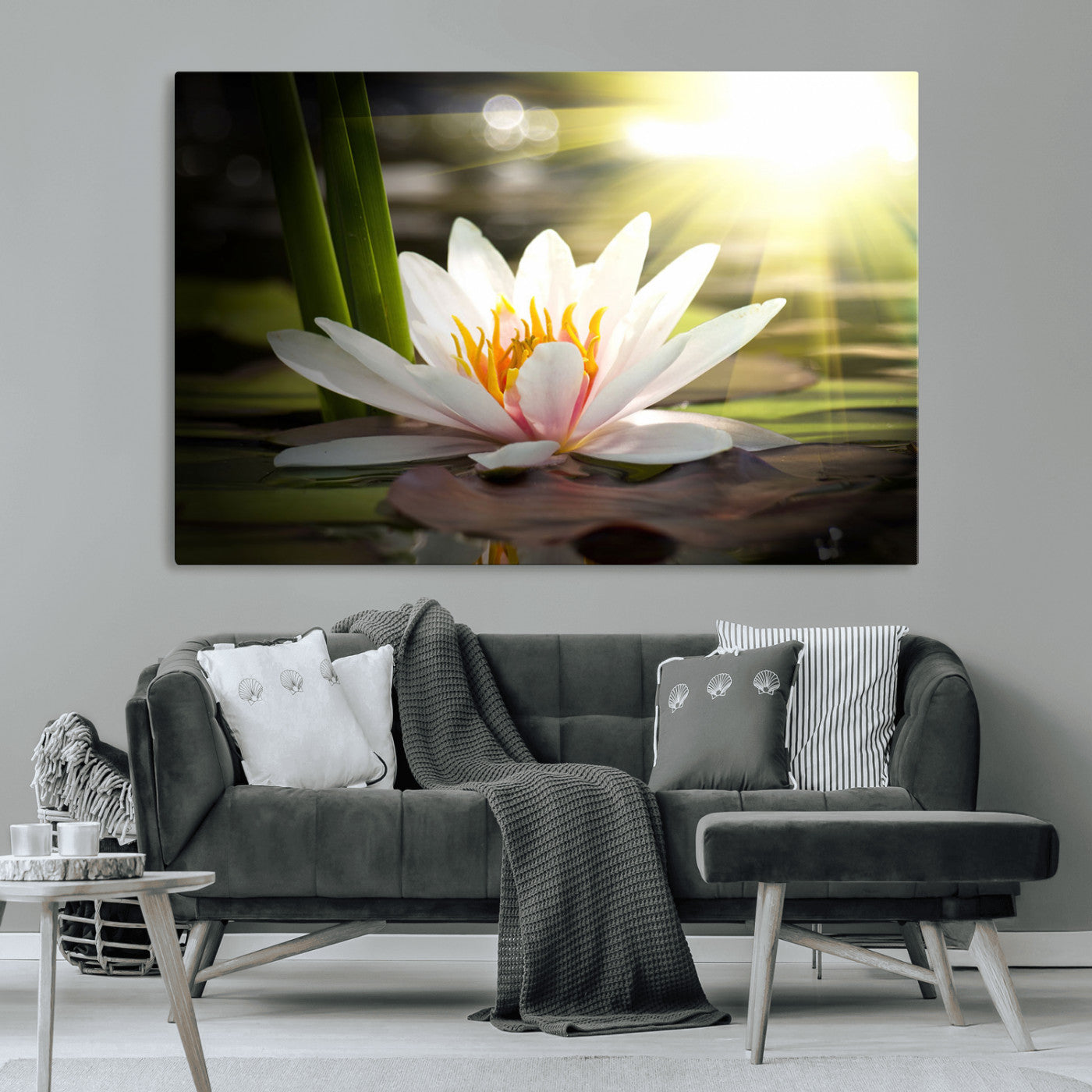 MGV-CV-36X24 - Lotus Flower Wall Art Canvas Print, Water Lily Large Wall Art Canvas Print