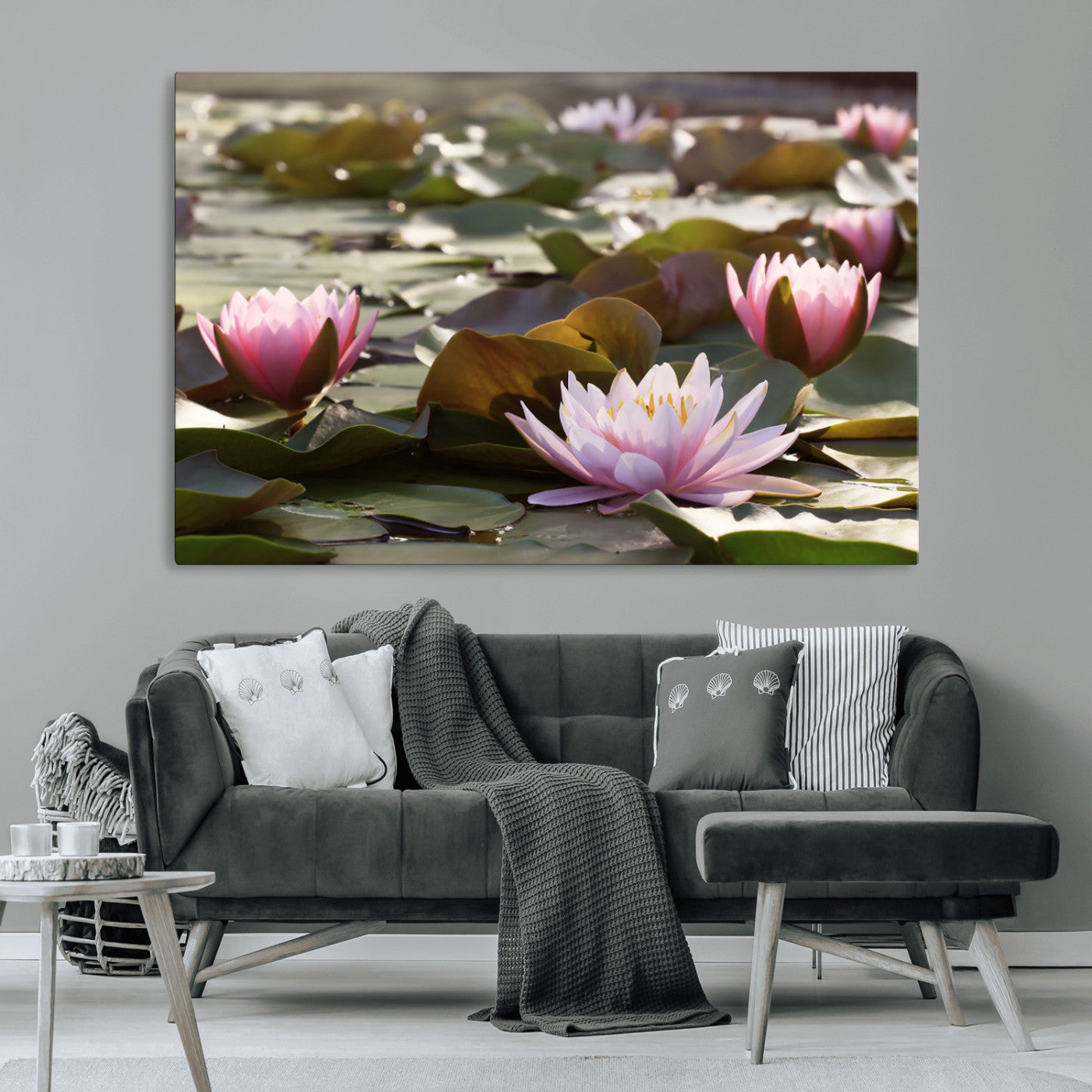 MGV-CV-36X24 - Lotus Flower Wall Art Canvas Print, Water Lily Large Wall Art Canvas Print for Yoga Room Decor,