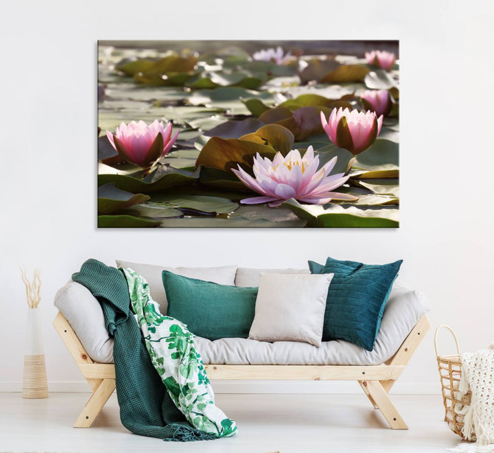 The dining room features the Water Lily Large Canvas Print.