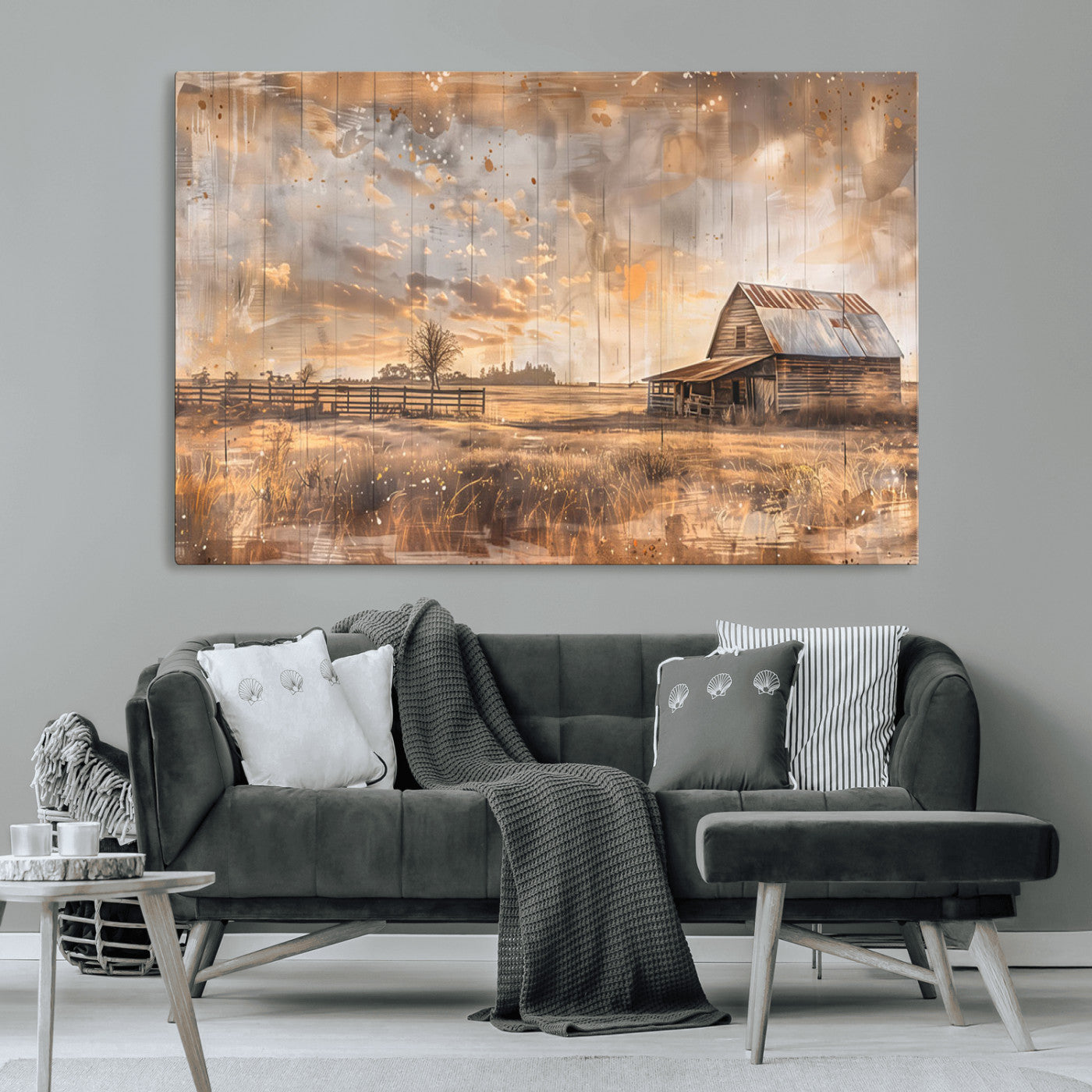 MGV-CV-36X24 - Rustic Farmhouse Wall Art Canvas Print | Barn and Field Canvas Print | Vintage Country Landscape