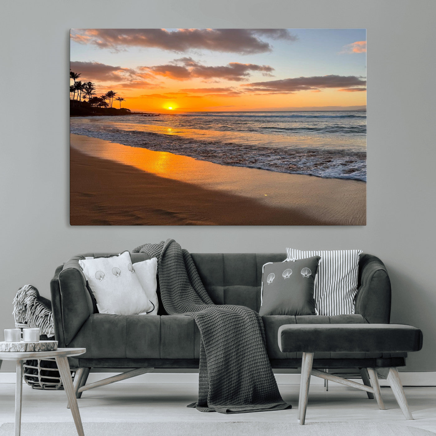 MGV-CV-36X24 - Sunset Wall Art Print - Stunning Beach Sunset Canvas Artwork for Elegant Home or Office Coastal