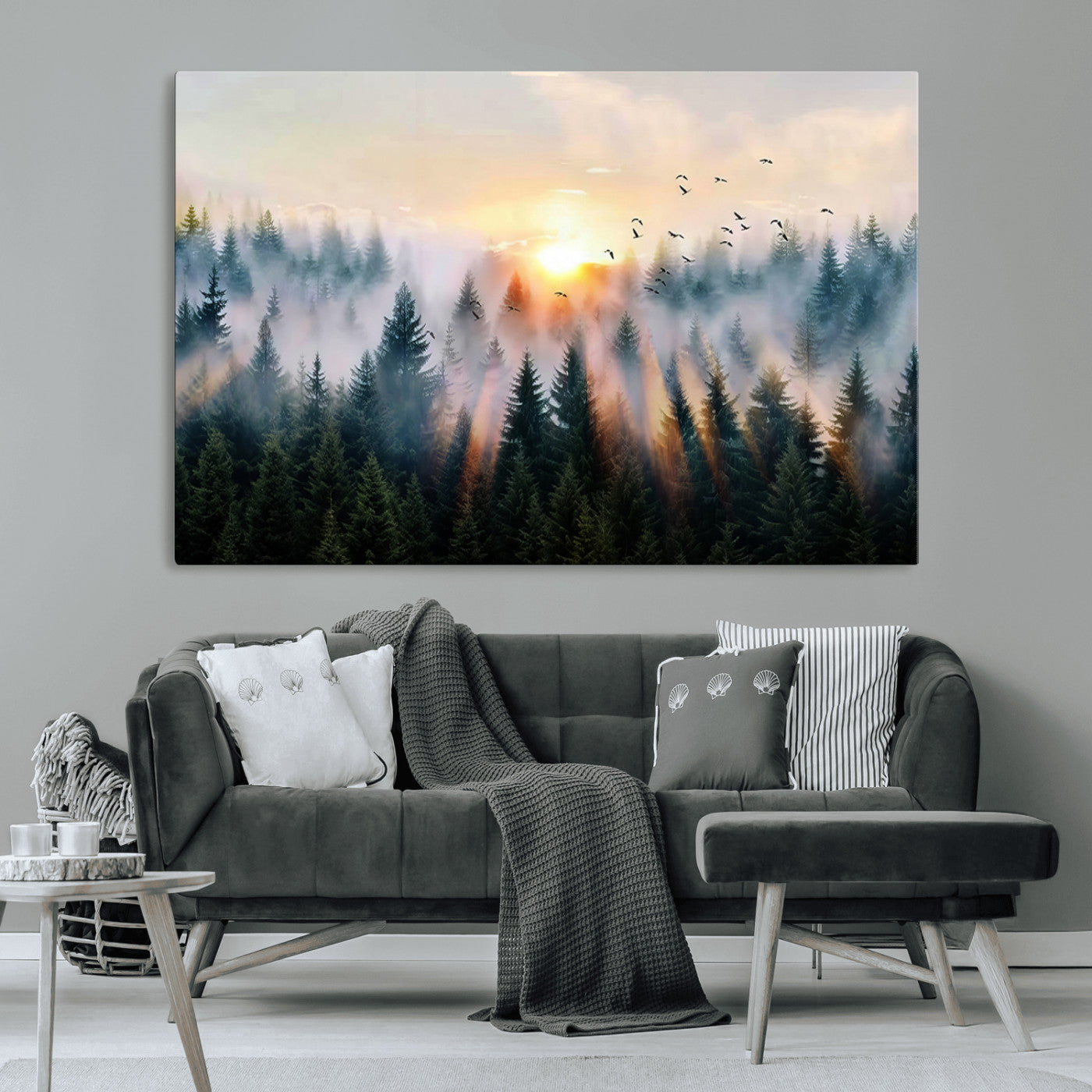 MGV-CV-36X24 - Abstract Forest Wall Art - Serene Nature Canvas Print with Misty Forest Design for Modern Home or