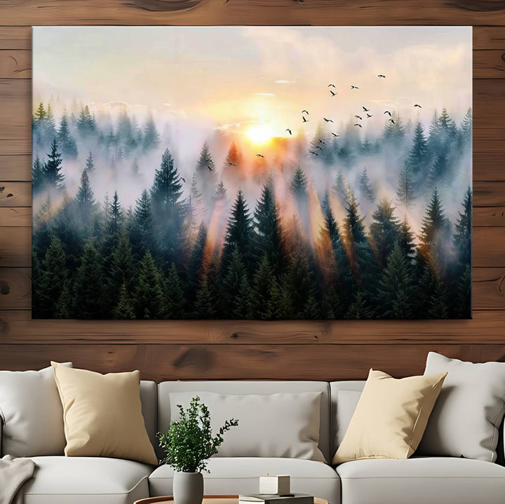 Abstract Forest Wall Art - Serene Nature Canvas Print with Misty Forest Design for Modern Home or Office Decor