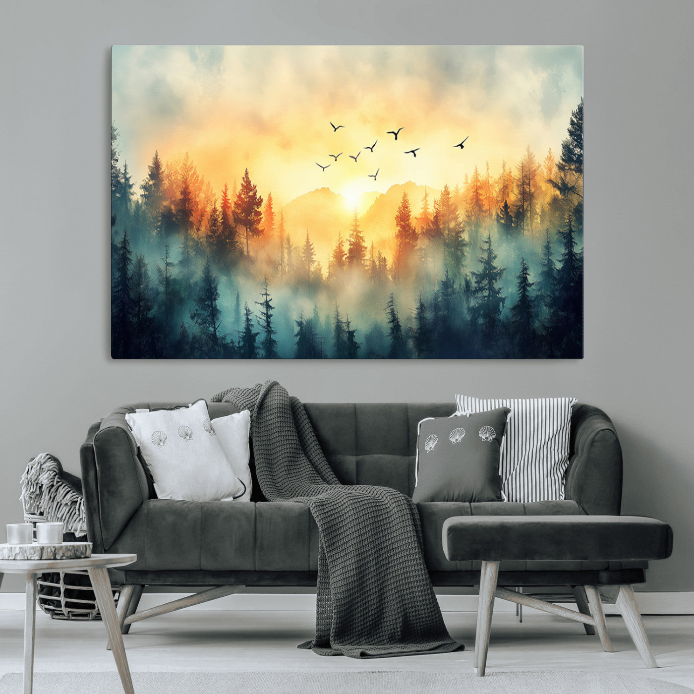 MGV-CV-36X24 - Abstract Forest Wall Art Print- Serene Nature Canvas Print with Misty Forest Design for Modern Home