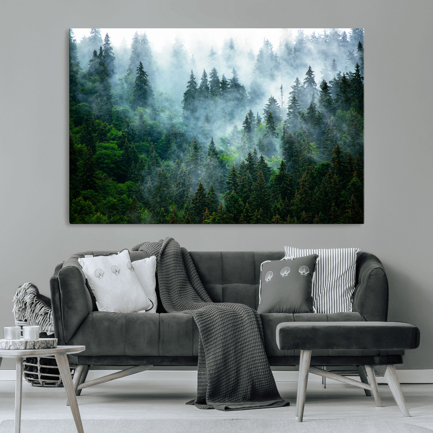MGV-CV-36X24 - Misty Forest Art Wall Art Canvas Print, Framed Foggy Mountain Art Art Picture Print, Scenic Wall