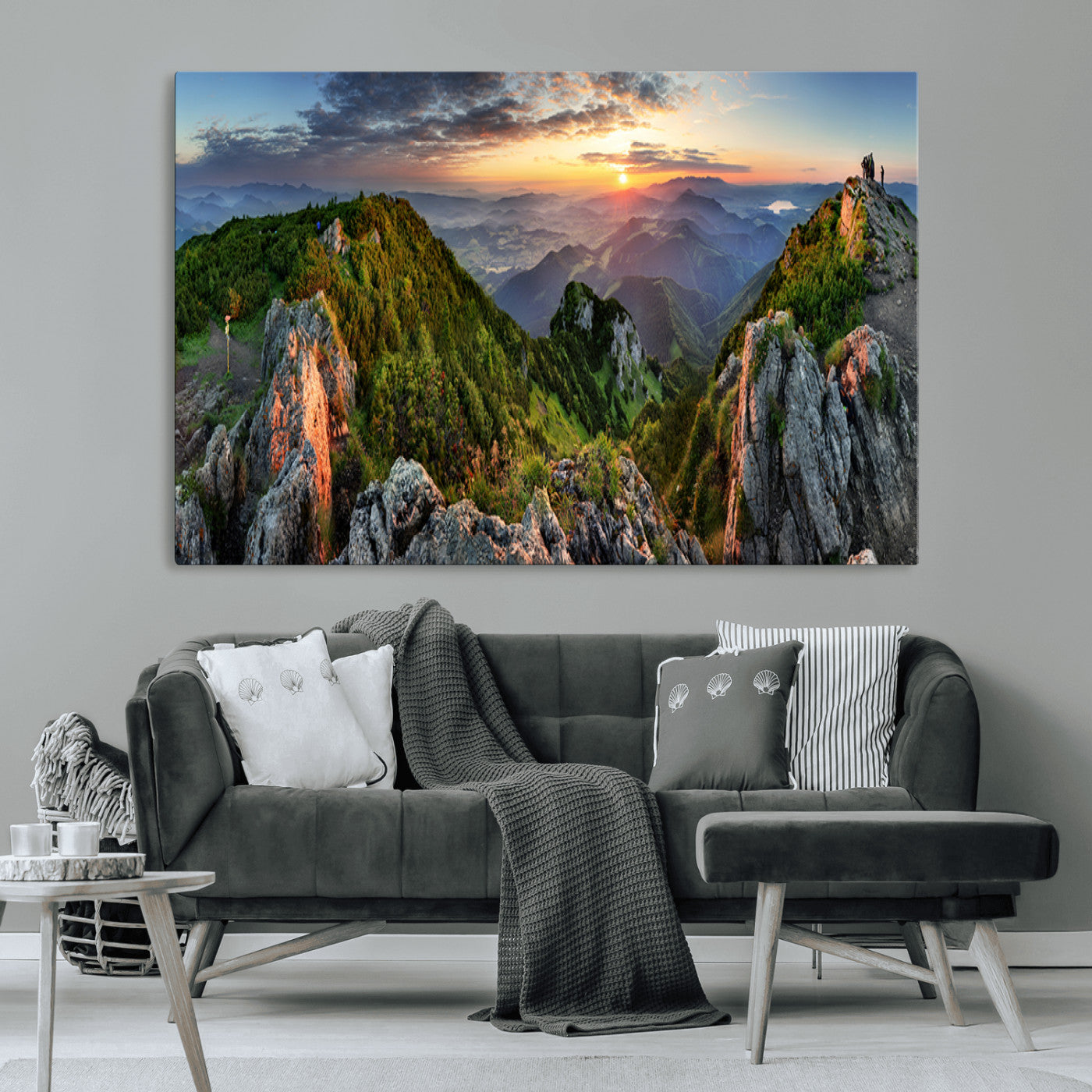 MGV-CV-36X24 - Mountain Sunset Panoramic Canvas Print – Scenic Wilderness Landscape, Majestic Summit , Multi-Panel