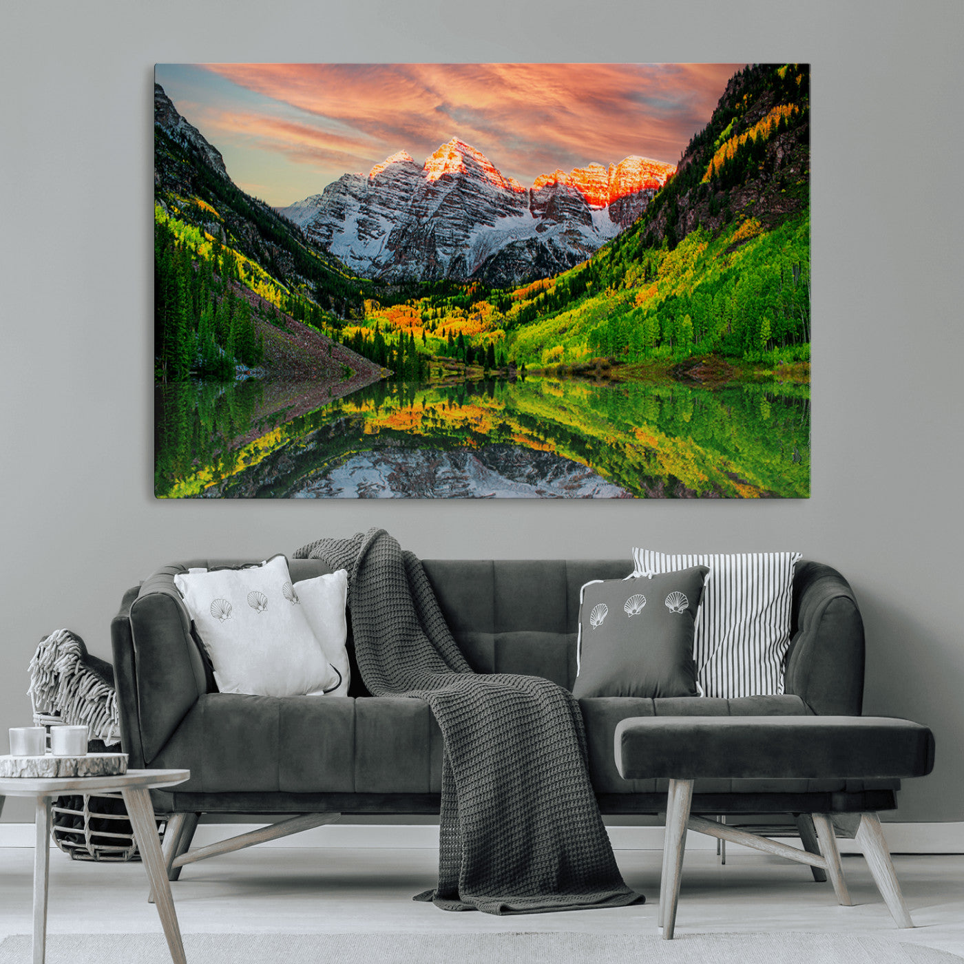 MGV-CV-36X24 - Maroon Bells Lake Wall Art Canvas Print – Majestic Colorado Mountain Landscape, Autumn Reflection,