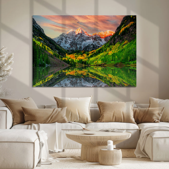 Maroon Bells Lake Wall Art Canvas Print – Majestic Colorado Mountain Landscape, Autumn Reflection, Multi-Panel Framed Artwork for Home,