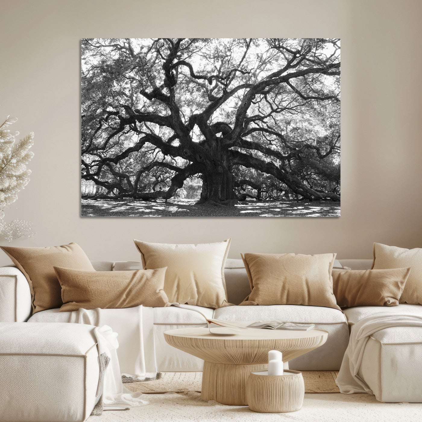 Ancient Oak Wall Art Canvas Print, Framed Twisted Branches Art Picture Print, Gnarled Tree Perfect Moody Nature Decor
