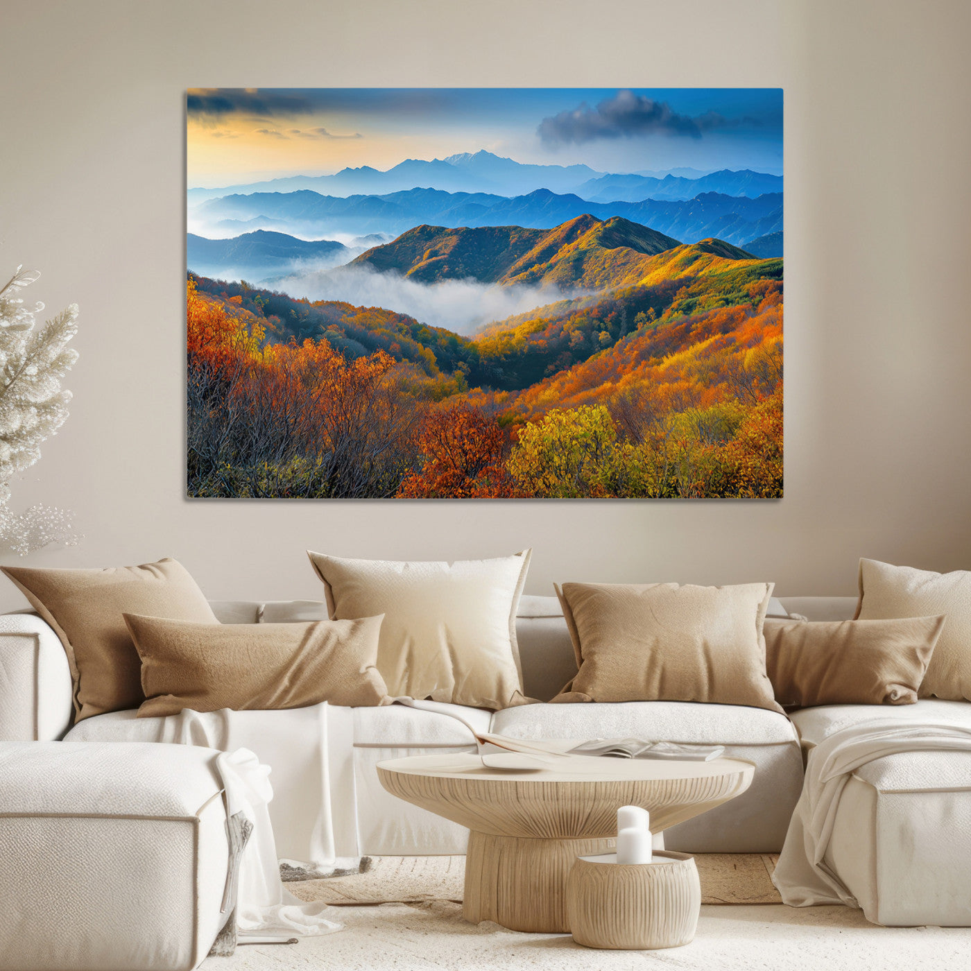 Autumn Mountains Wall Art Canvas Print, Autumn Mountain Foggy Landscape Wall Art Canvas Print, Beautiful Forest Canvas Print