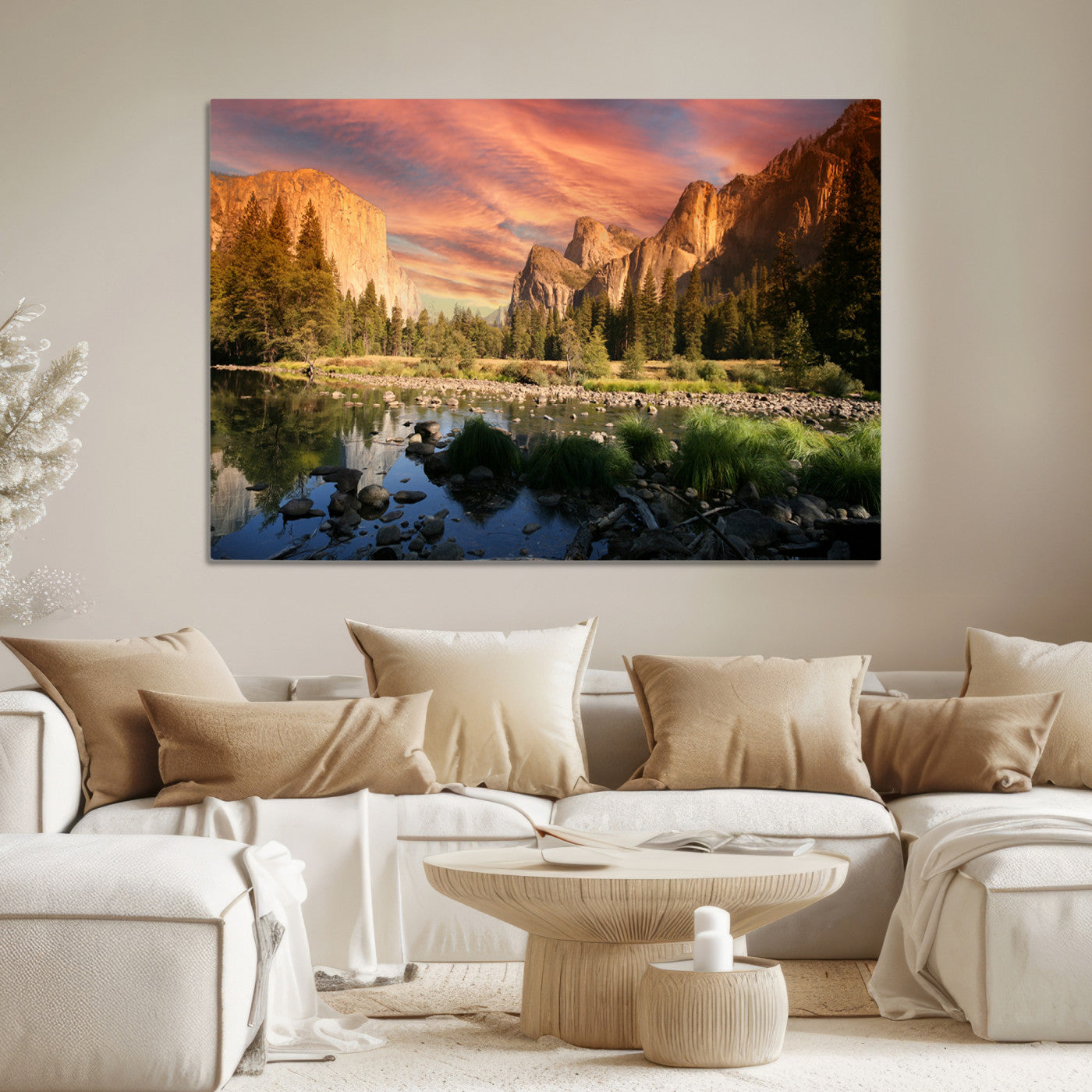 Yosemite Valley Canvas Wall Art, Framed El Capitan Art Picture Print, Sunset Sky Perfect Vibrant Western Decor