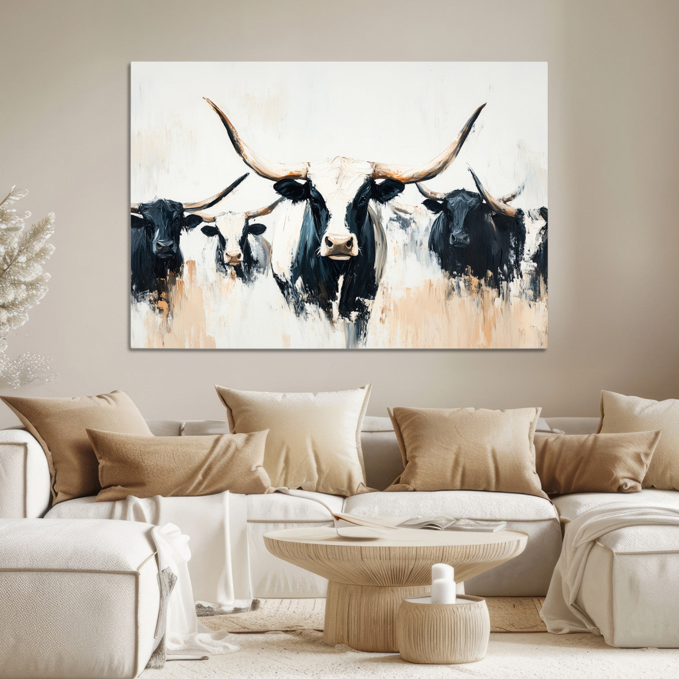 Texas Longhorn Wall Art Canvas Print, Framed Western Cattle Art Picture Print, Horned Bull Perfect Rustic Western Decor, Western Cattle