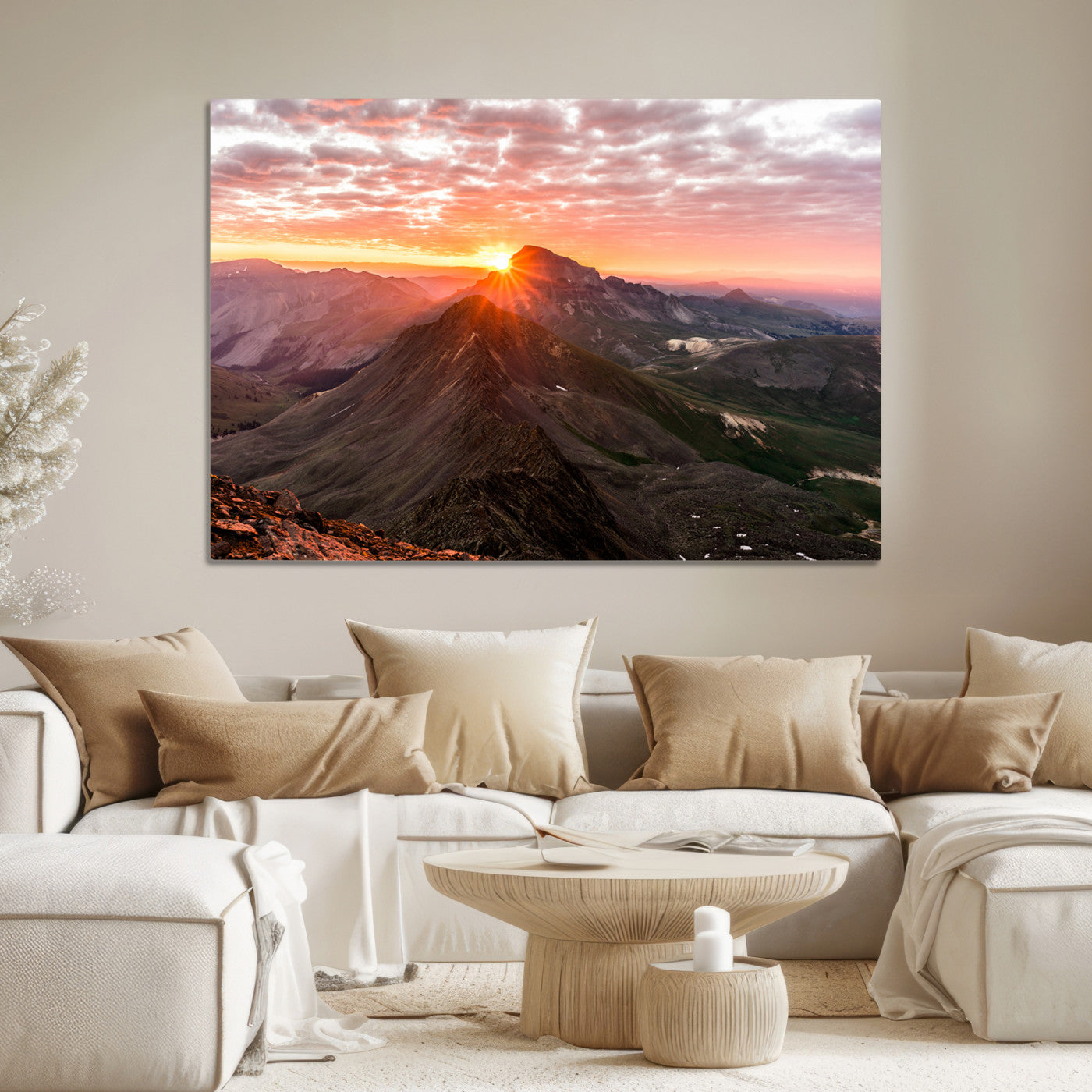 Mountain Sunrise Wall Art Canvas Print, Framed Alpine Ridge Art Picture Print, Mountain Range Perfect Vibrant Rustic Decor