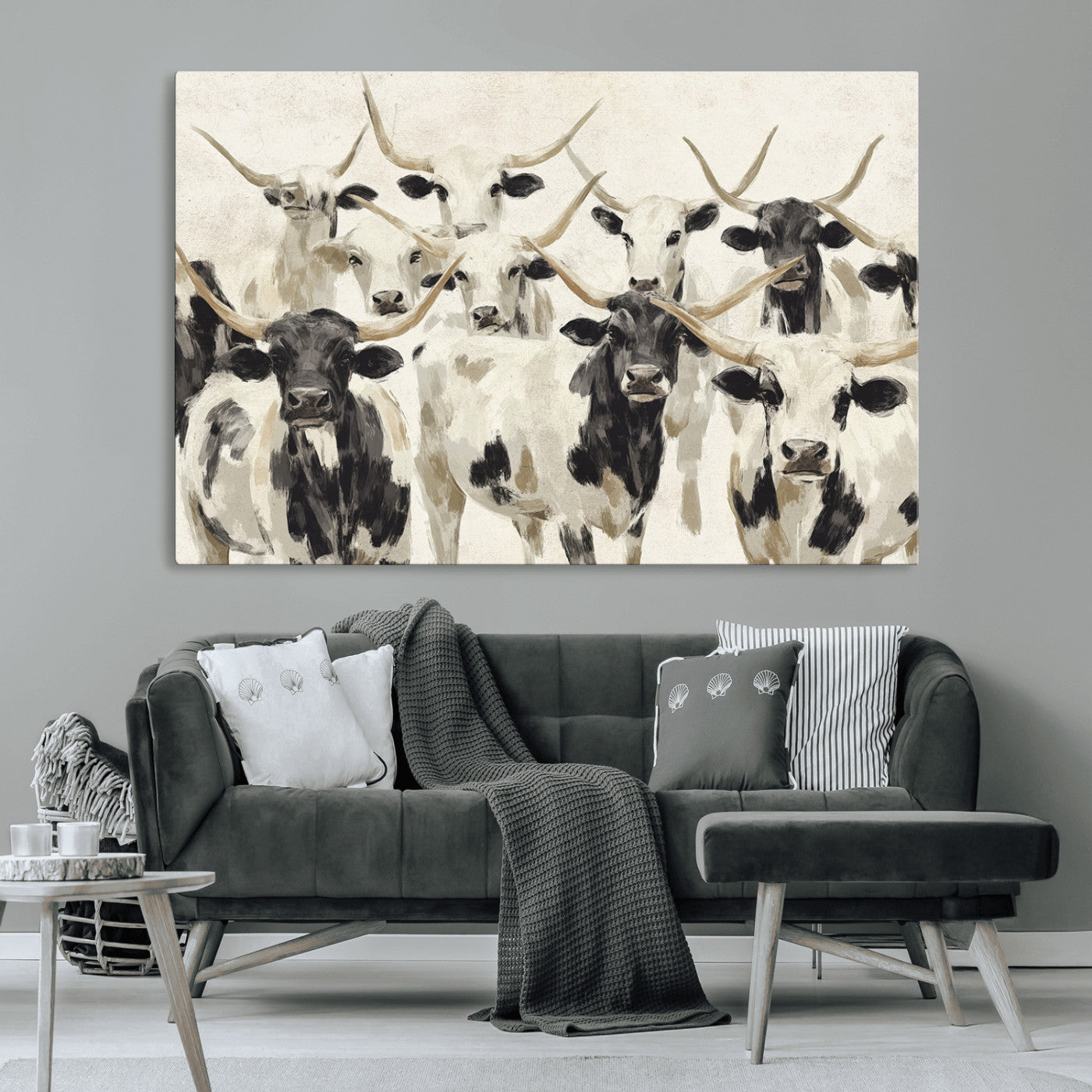MGV-CV-36X24 - Longhorn Texas Cow Drawing Abstract Wall Art Canvas Print for Farmhouse Decor, Texas Bull Printing