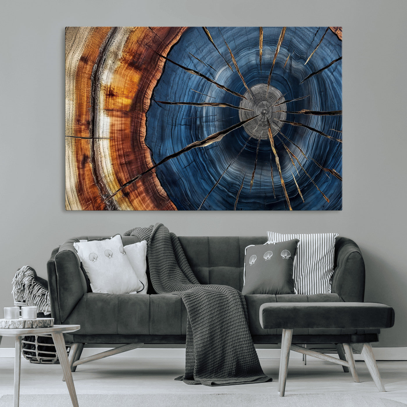 MGV-CV-36X24 - Framed Abstract Tree Ring Wall Art Print, Natural Rustic Wood Texture Canvas Print, Wood Tree Stump