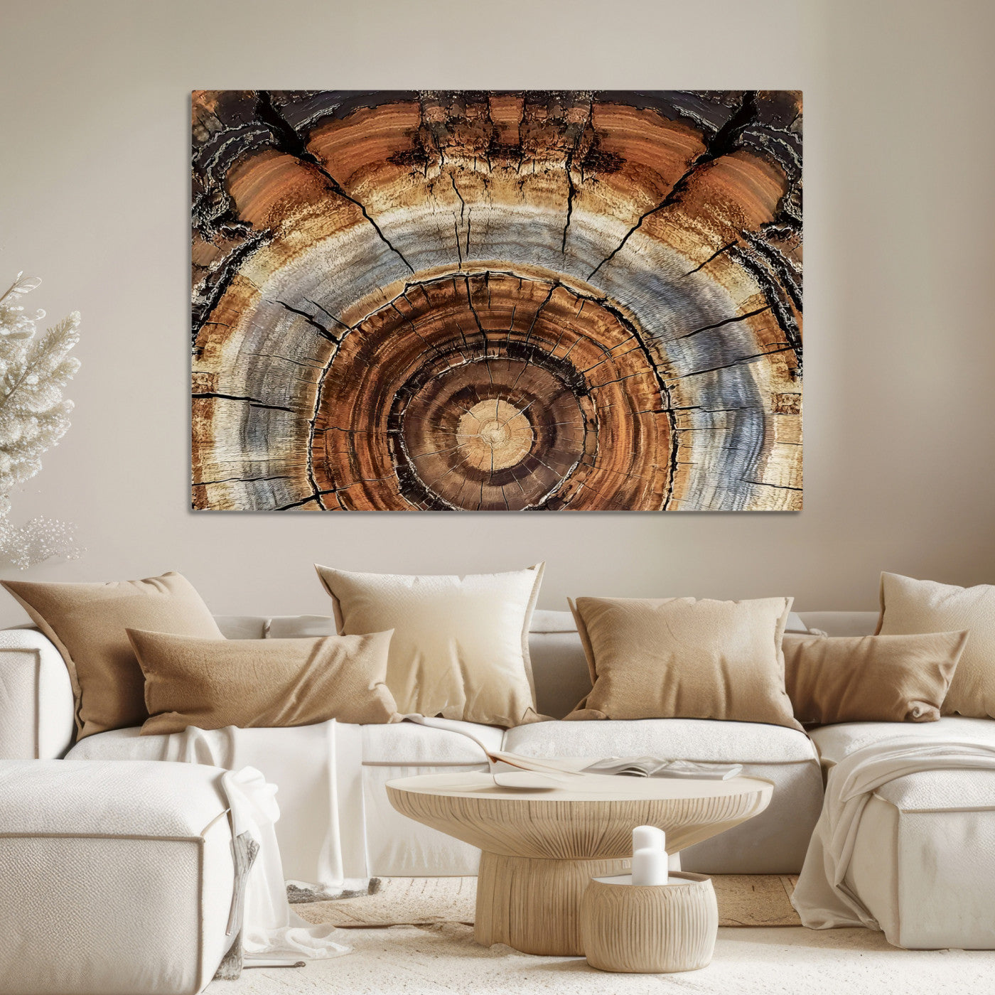 Tree Rings Wall Art Canvas Print, Framed Wood Texture Art Picture Print, Rustic Pattern Perfect Rustic Organic Decor, Tree Rings Artwork