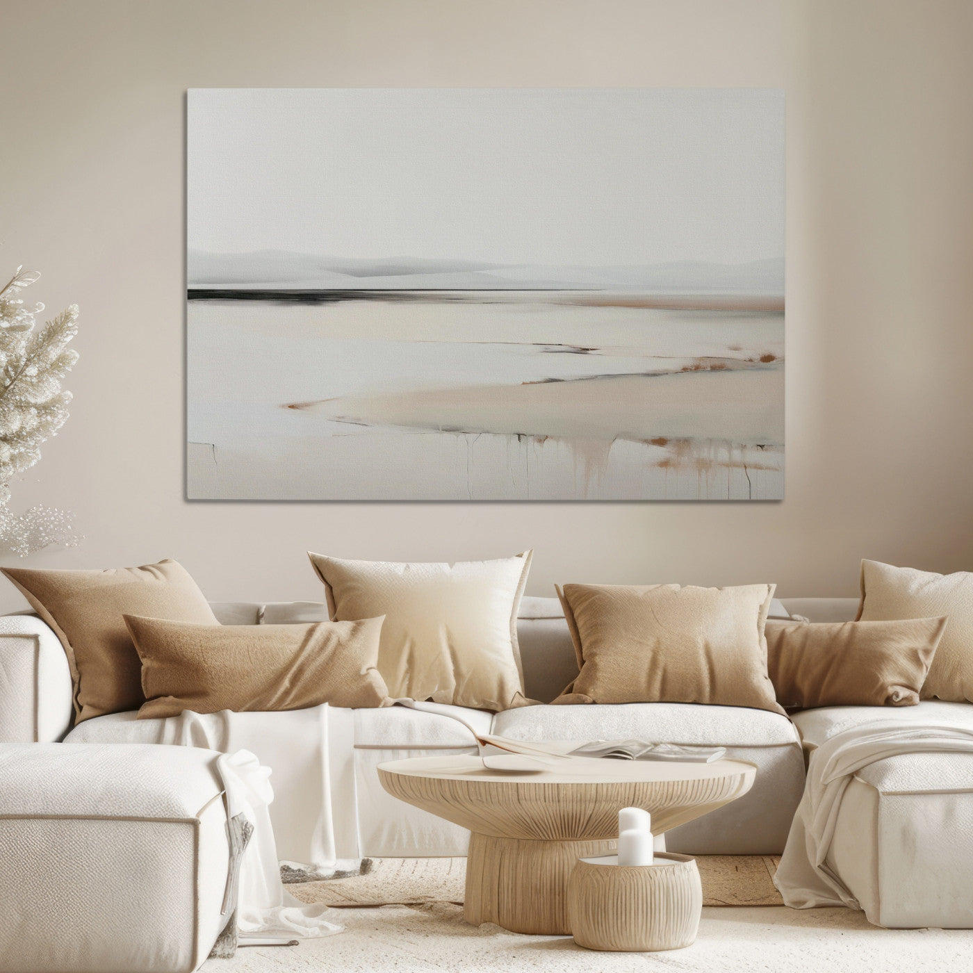Minimalist Landscape Wall Art Canvas Print, Framed Soft Horizon Art Picture Print, Abstract Seascape Perfect Minimalist Earthy Decor, Framed