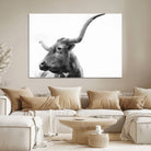 64392617-MGV-CV-36X24-Longhorn Wall Art Wall Art Canvas Print, Framed Modern Ranch Style Art Art Picture Print, Monochrome Cow Print Perfect Rustic Western Decor