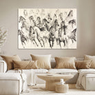 Running Horses Wall Art Canvas Print, Framed Horse Sketch Art Picture Print, Galloping Herd Perfect Monochrome Western Decor