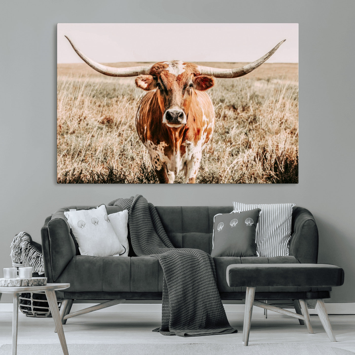 MGV-CV-36X24 - Wall Art Canvas Print Majestic Longhorn Graceful Strength in Every Curve Bold Spirit of the Wild
