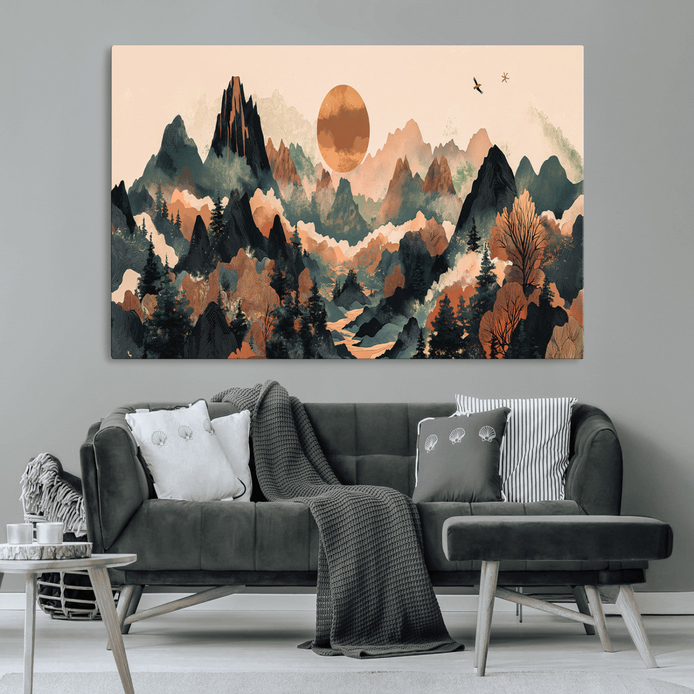 MGV-CV-36X24 - Wood Mountain Landscape Wall Art Canvas Print, Framed Sunset Hills Art Picture Print, Abstract Nature Perfect Boho Decor Artwork