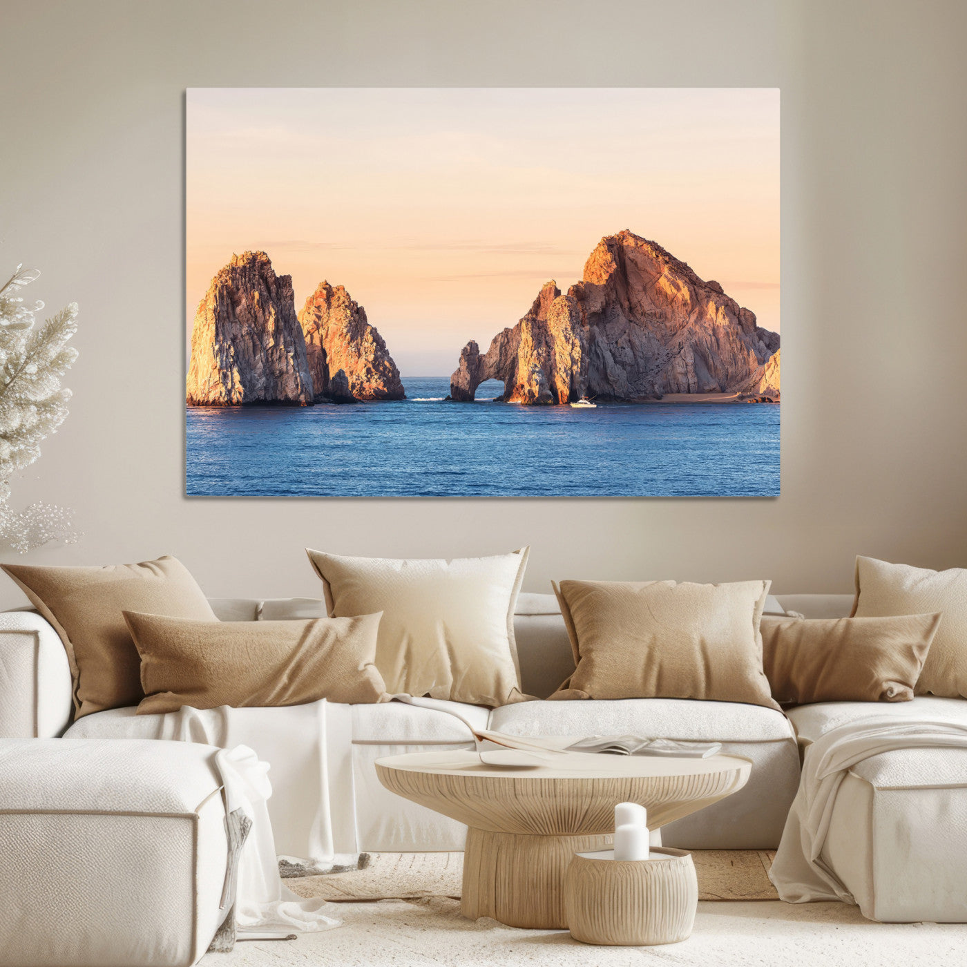 72996116-MGV-CV-36X24-El Arco Wall Art Canvas Print, Framed Cabo Rocks Art Picture Print, Ocean Arch Perfect Golden Coastal Landmark Decor, The Arch Canvas Print