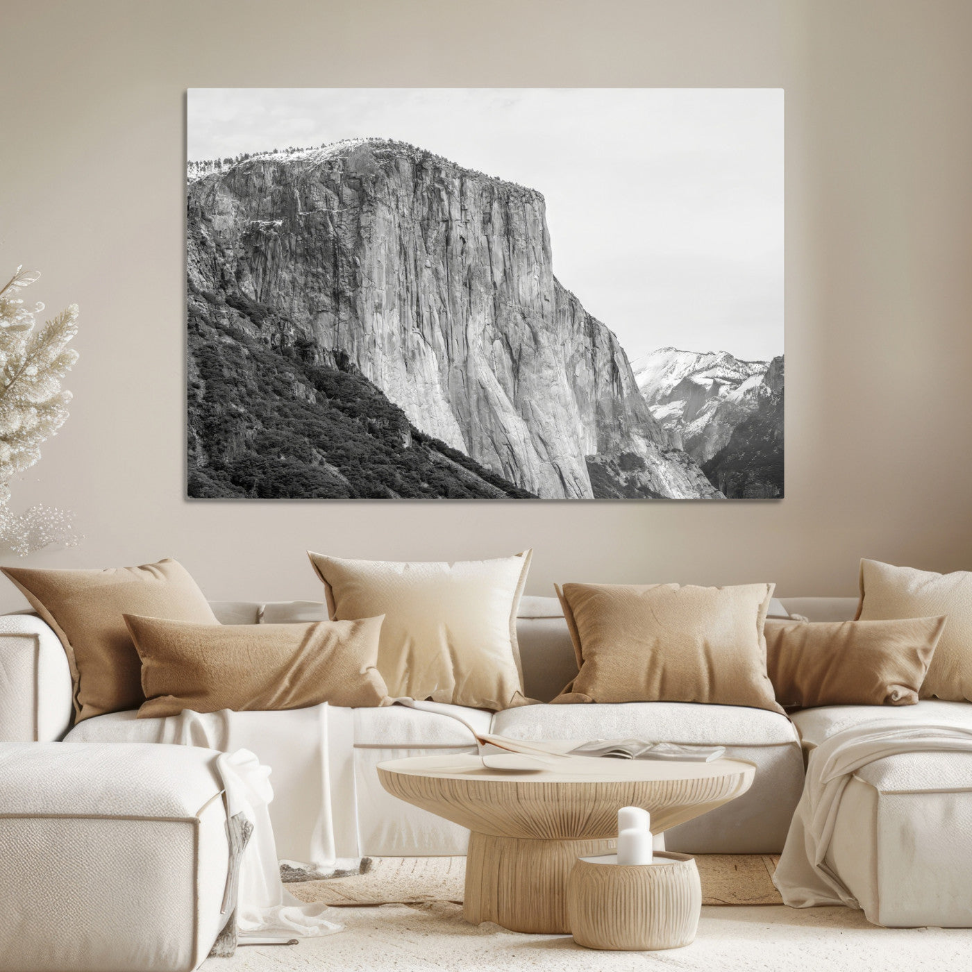 El Capitan Wall Art Canvas Print, Framed Yosemite Cliff Art Picture Print, Monochrome Mountain Perfect Monochrome Sierra Decor