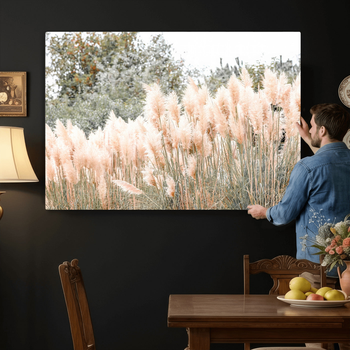 21826392-MGV-CV-36X24 - Pampas Grass Wall Art – Soft Blush Hues and Natural Texture Canvas Print, Serene Outdoors & Botanical Charm for Living Room or Nature Decor
