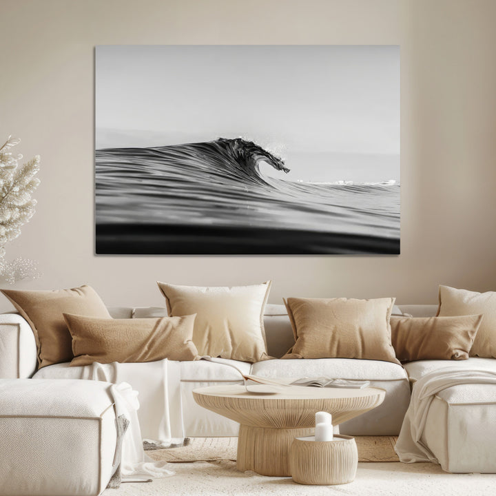 Black Wave Wall Art Canvas Print, Abstract Surf Print, Framed Minimalist Ocean Art Print, Large Black Water Printing Minimalist