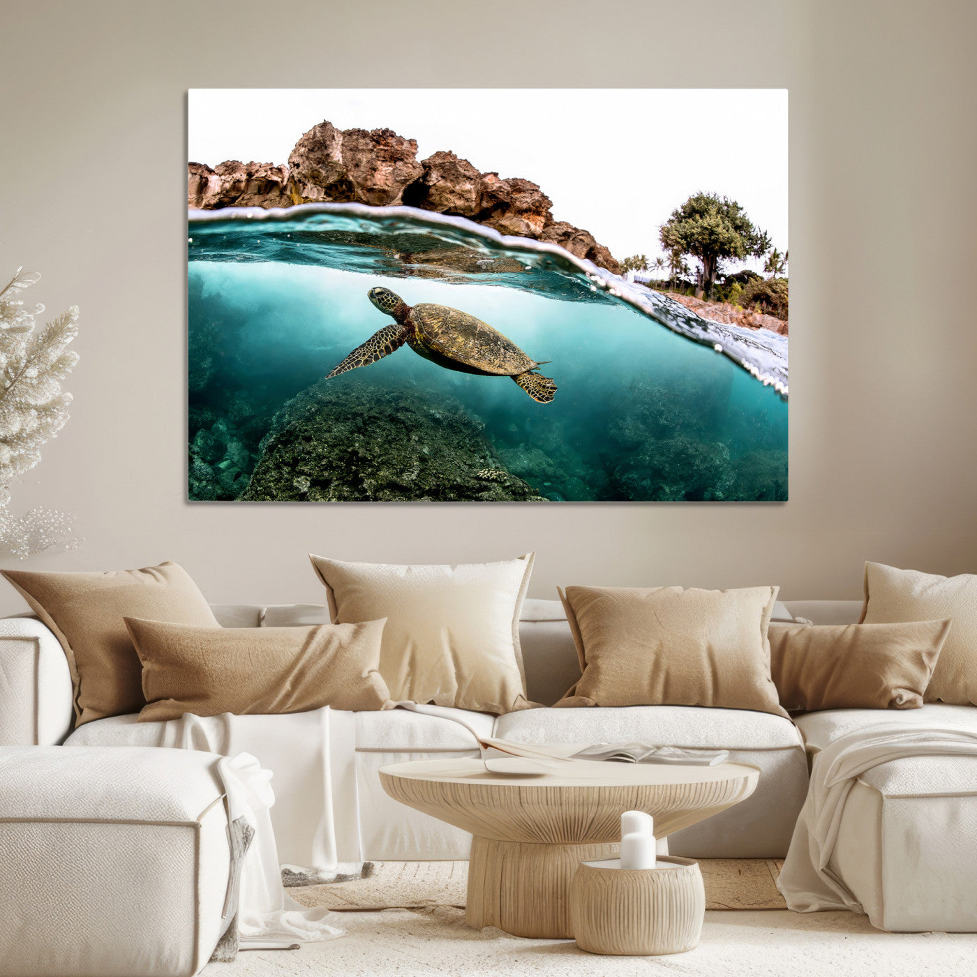 44200301-MGV-CV-36X24-Sea Turtle Wall Art Canvas Print, Framed Ocean Life Art Picture Print, Tropical Perfect Coastal Decor