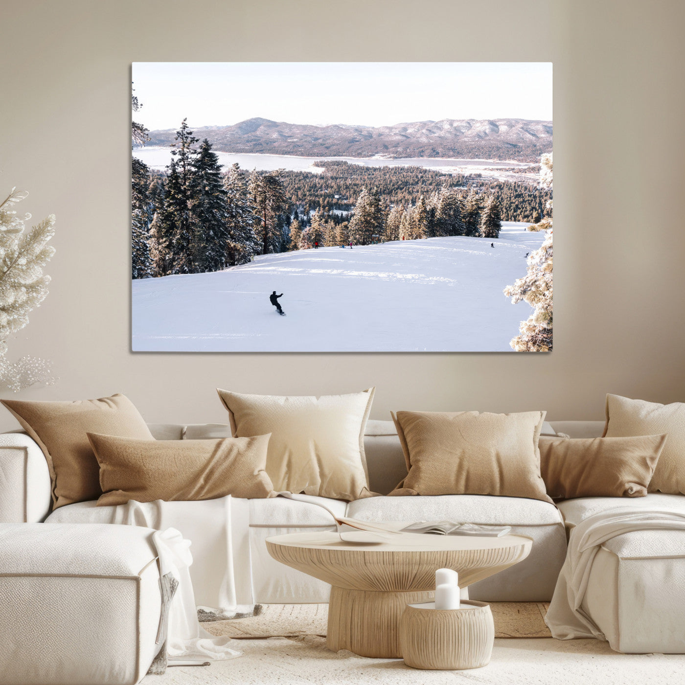 79857868-MGV-CV-36X24-Snowy Mountain Wall Art Canvas Print, Framed Ski Slope Art Picture Print, Winter Forest Perfect Rustic Decor, Framed Ski Slope Canvas