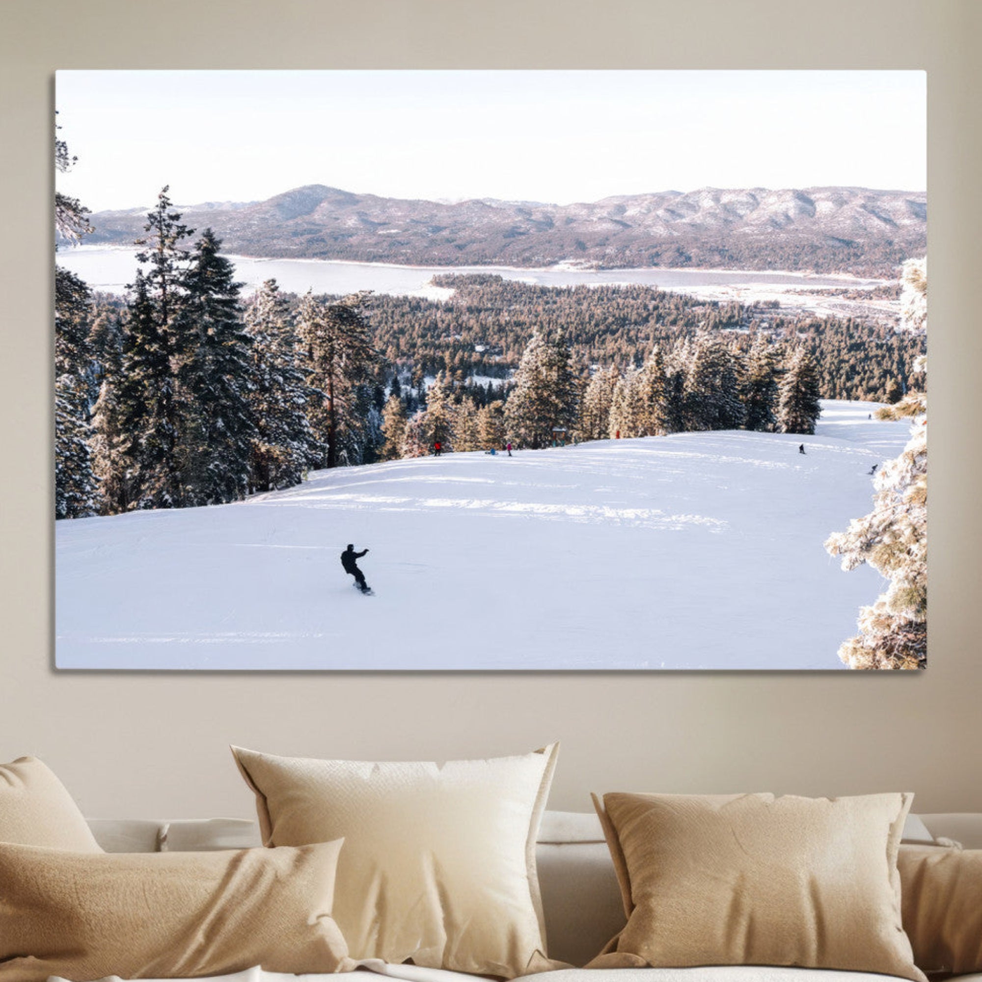 79857868-MGV-CV-36X24-Snowy Mountain Wall Art Canvas Print – Framed Ski Slope Winter Forest Landscape Nature Artwork for Home Office