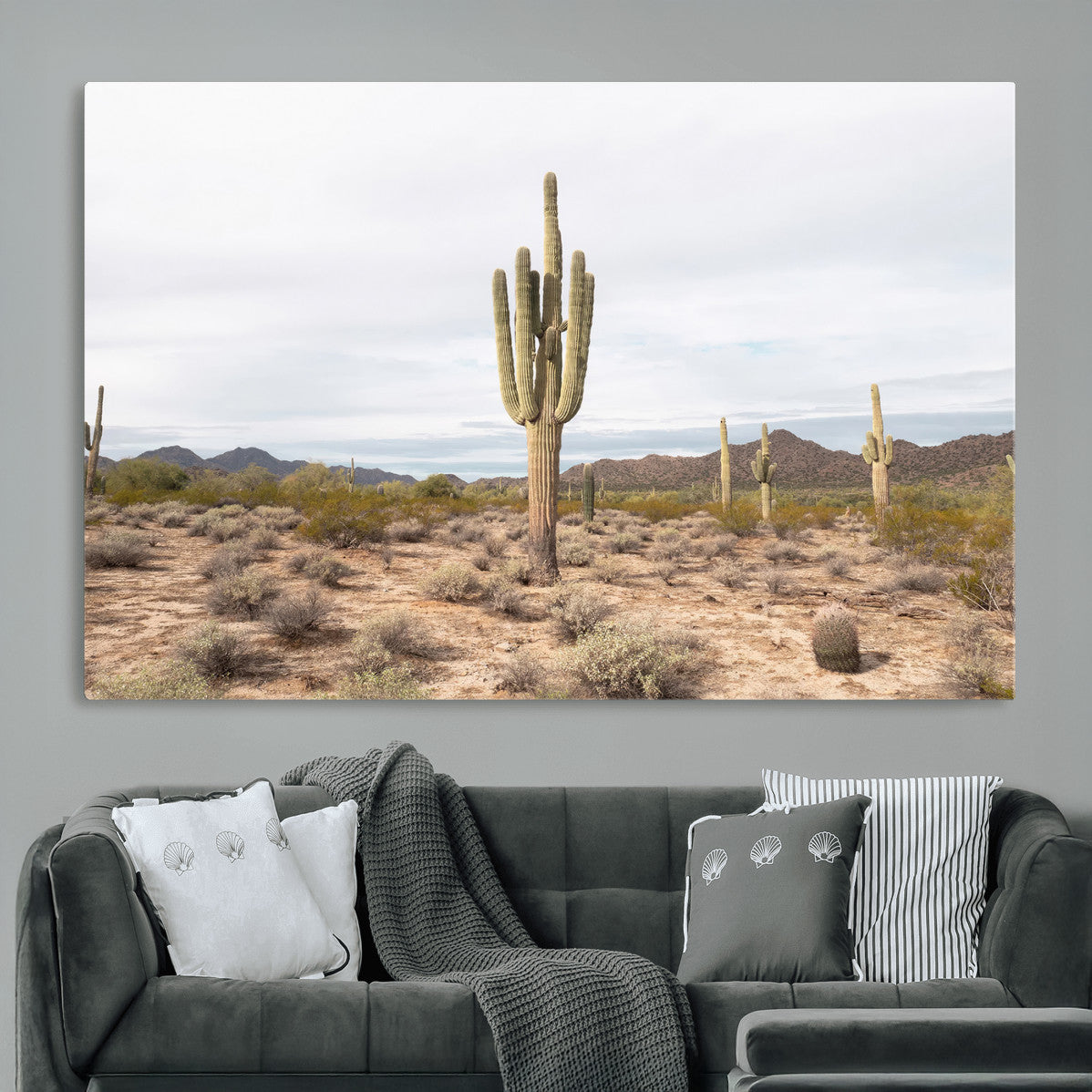 MGV-CV-36X24 - Saguaro Cactus Wall Art Canvas Print, Framed Desert Cactus Art Picture Print, Earthy Desert Perfect Southwestern Boho Decor Artwork