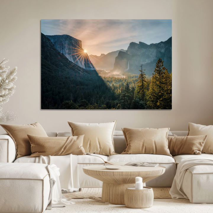 Yosemite Valley Wall Art Canvas Print, Framed Mountain Art Picture Print, National Park Perfect Vintage Decor