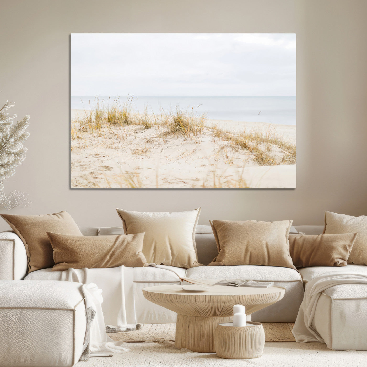 13146857-MGV-CV-36X24-Beach Dunes Wall Art Canvas Print, Framed Coastal Grass Art Picture Print, Sand Perfect Minimalist Decor, Framed Sand Dunes Canvas