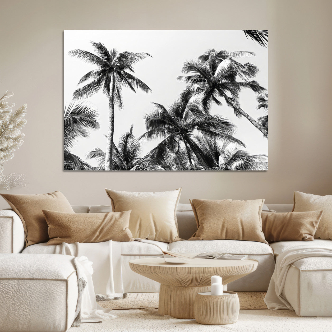 46641801-MGV-CV-40X27-Palm Wall Art Canvas Print, Framed Tropics Art Picture Print, Monochrome Perfect Minimalist Decor