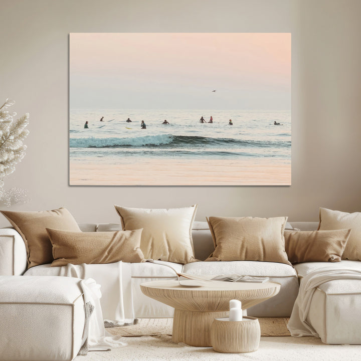 Pastel Ocean Wall Art Canvas Print, Framed Soft Sunset Art Picture Print, Calm Sea Perfect minimalist Decor