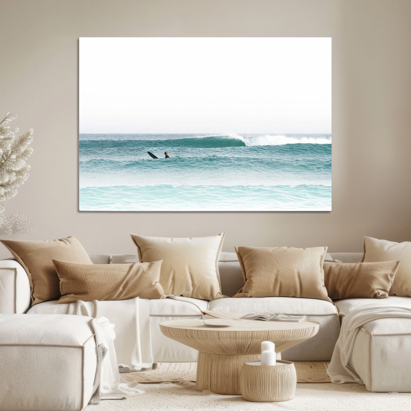 56345117-MGV-CV-36X24-Surfing Wall Art Canvas Print, Framed Ocean Art Picture Print, Waves Perfect Minimalist Decor