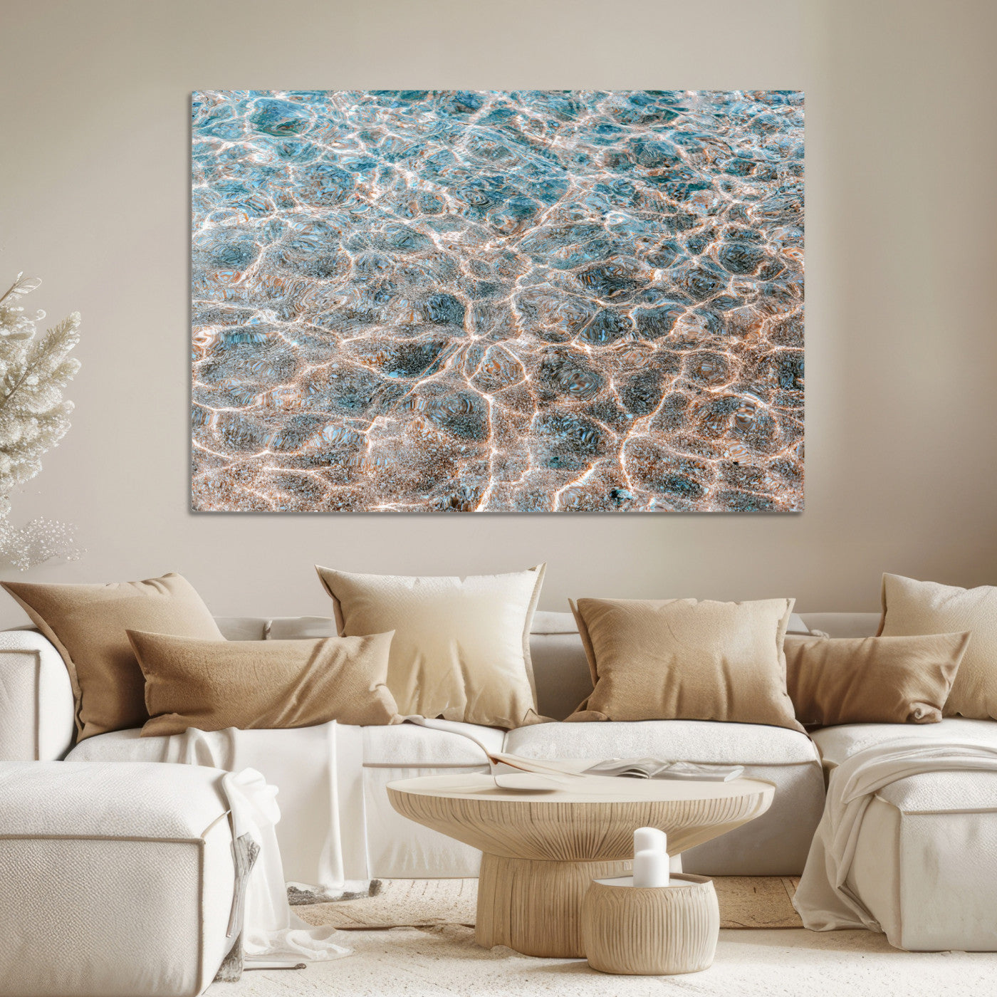 26580287-MGV-CV-36X24-Clear Water Wall Art Canvas Print, Framed Sunlit Ripples Art Picture Print, Ocean Texture Perfect Modern Coastal Decor