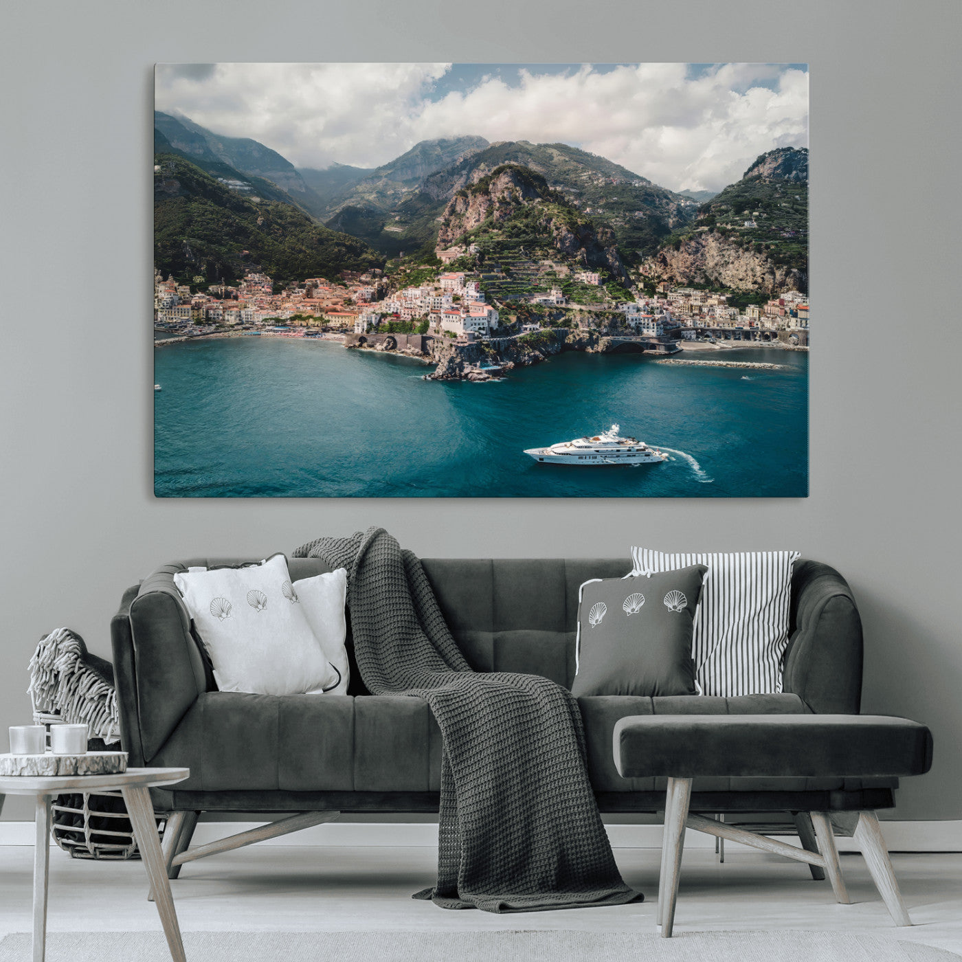 MGV-CV-36X24 - Amalfi Coast Wall Art Canvas Print, Framed Italy Travel Art Picture Print, Mediterranean Landscape Perfect Mediterranean Coastal Decor Artwork