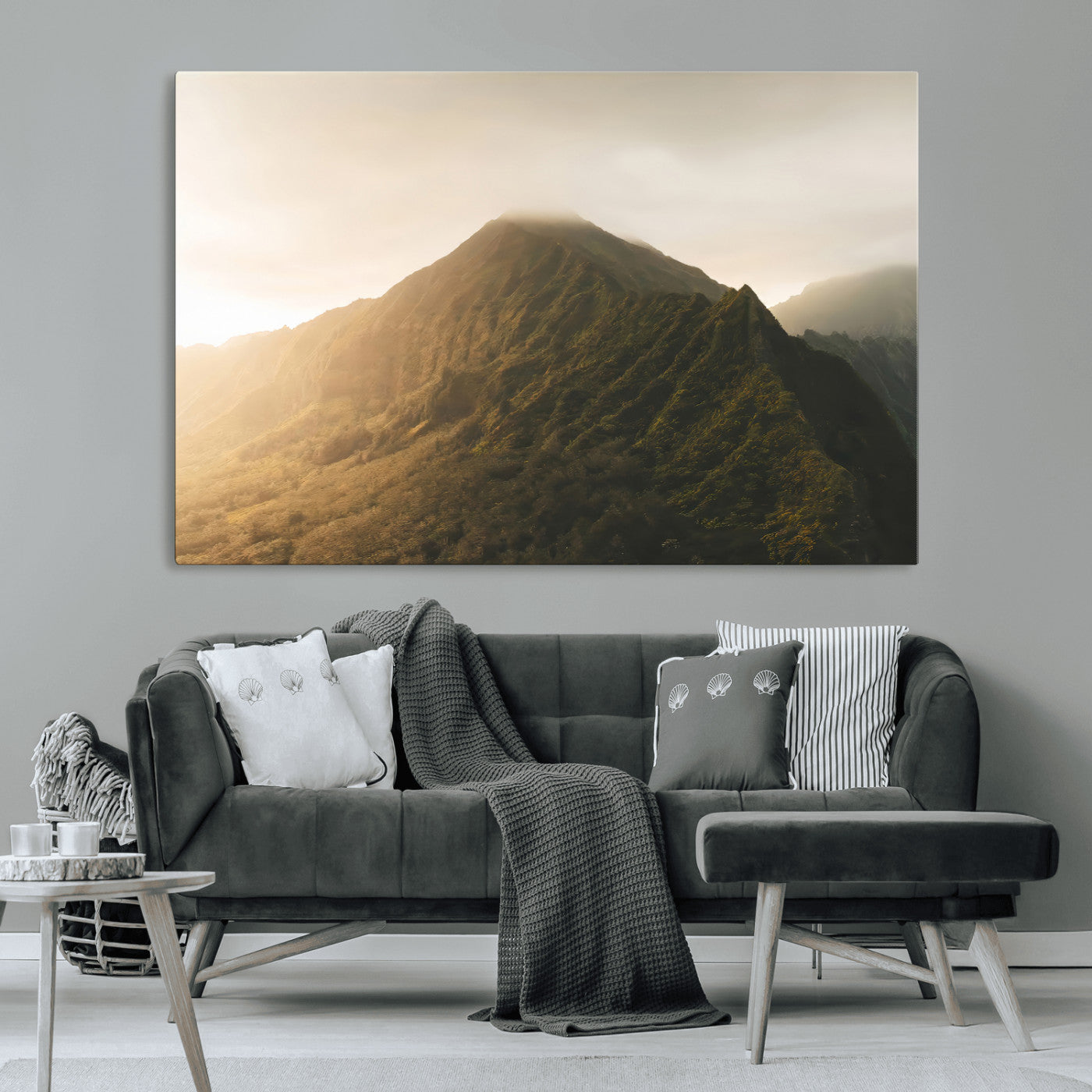 MGV-CV-36X24 - Golden Mountain Wall Art Canvas Print, Framed Misty Summit Art Picture Print, Rugged Landscape Perfect Moody Wilderness Decor Artwork