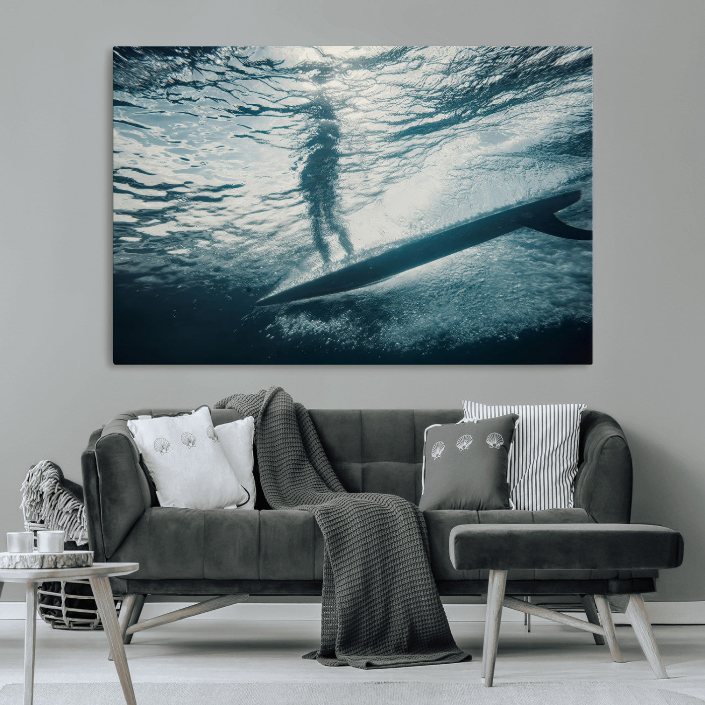 MGV-CV-36X24 - Submerged Surf Wall Art Canvas Print, Framed Underwater Perspective Art Picture Print, Ocean Surf Perfect Coastal Adventure Decor Artwork