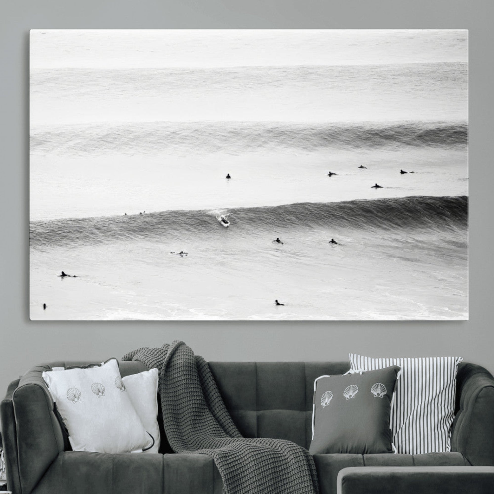 54291445-MGV-CV-36X24-Black White Ocean Wall Art Canvas Print – Framed Coastal Sport Art Picture Ocean Culture Artwork for Home Office