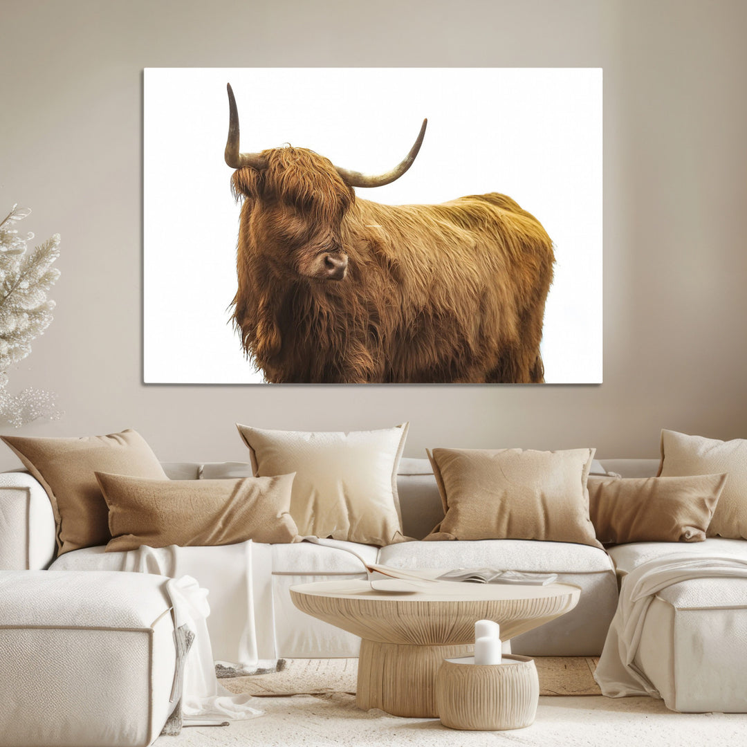 Highland Cow Wall Art Canvas Print, Scottish Bull Print, Framed Rustic Farmhouse Art Print, Large Country Animal Printing Perfect for Farmhouse Decor