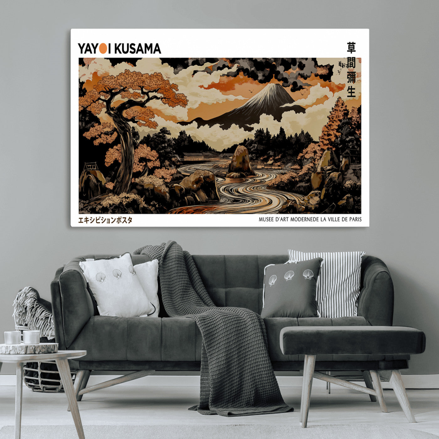 MGV-CV-36X24 - Modern Japanese Wall Art Print Yayoi Kusama Canvas Wall Art Abstract Mount Fuji Canvas Print