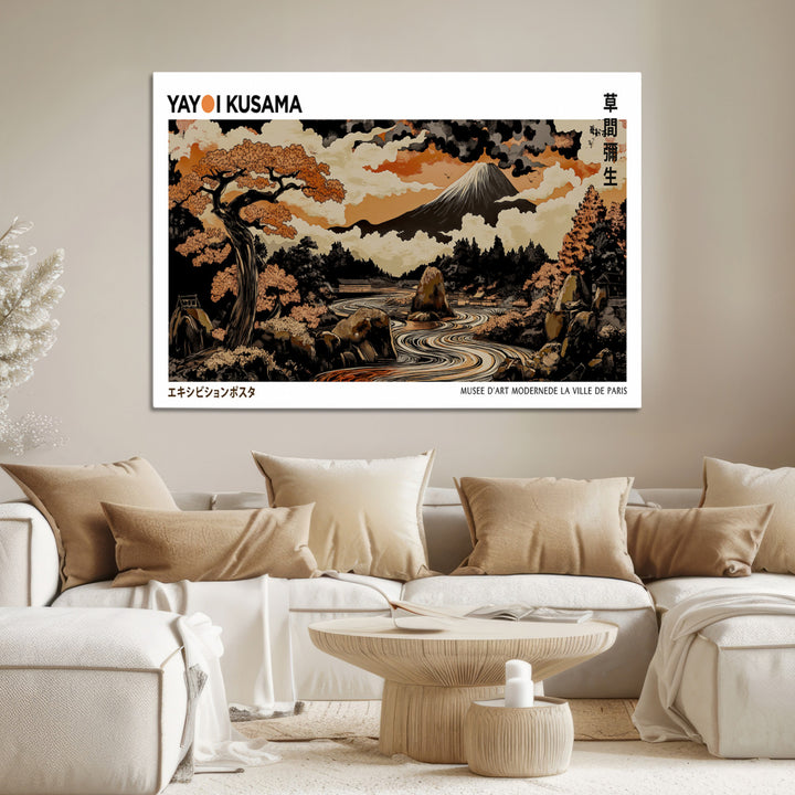Modern Japanese Wall Art Print Yayoi Kusama Canvas Wall Art Abstract Mount Fuji Canvas Print Japanese Landscape Art Printing